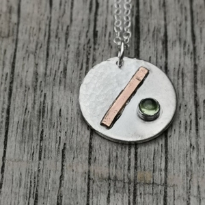 Fusion Pendant in Silver and Copper with peridot