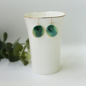 Porcelain round earrings, emerald green Erika Albrecht ceramics