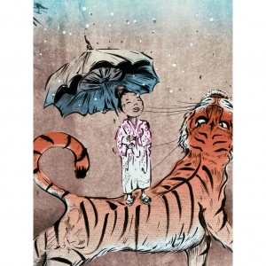 Tiger and girl Print, Animal Art Collection, Home Decor, Animal Wall Art, Tiger Art, Animal Print, wall decor, Tiger, whimsical print