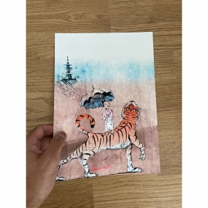 Tiger and girl Print, Animal Art Collection, Home Decor, Animal Wall Art, Tiger Art, Animal Print, wall decor, Tiger, whimsical print