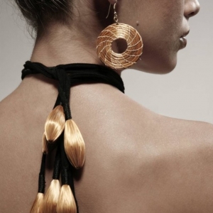 Choker Necklace with Black and Gold Pendant