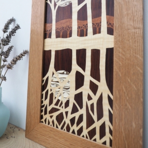 Winter Trees Reflection Original Marquetry Wall Art