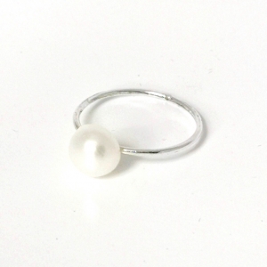Pearl Ring in Sterling Silver (1mm thick stackable ring)