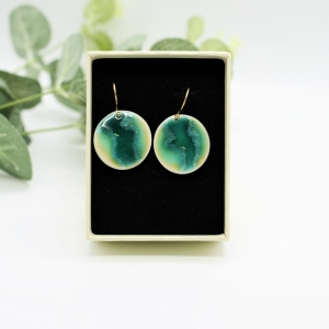 Porcelain round earrings, emerald green Erika Albrecht ceramics
