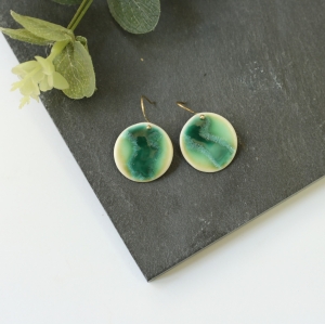 Porcelain round earrings, emerald green Erika Albrecht ceramics