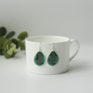 Porcelain earrings Turquoise, white porcelain, teardrop shape Erika Albrecht ceramics