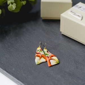 Bone China earrings, hand painted 'Floral Red'