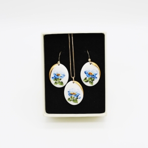 'Morning Glory' porcelain jewellery set, hand painted