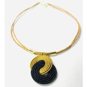 Choker Necklace with Black and Gold Pendant