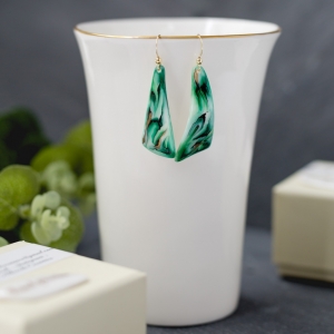 Bone China earrings, hand painted 'Greens'