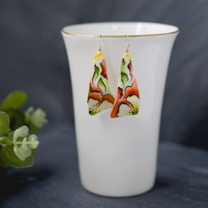 Bone China earrings, hand painted 'Floral Red'